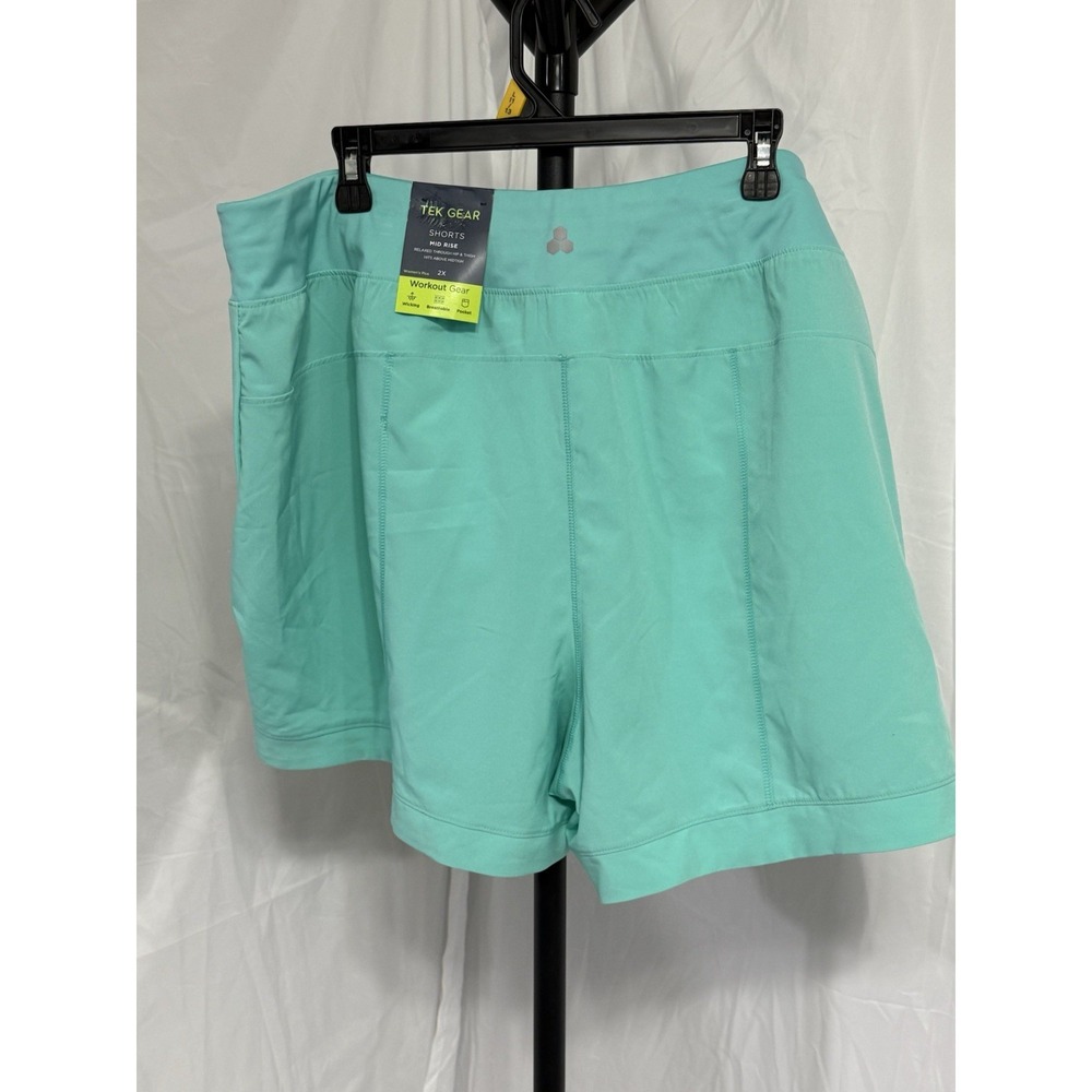 NEW! Women's Tek Gear Active Workout Gear Shorts Size 2X Aqua crystal Midrise - Picture 2 of 10